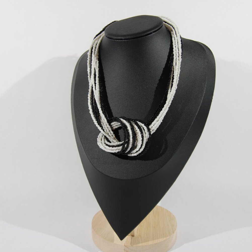 Vintage Black and White Multi-Strand Seed Bead Necklace - Picture 2 of 7